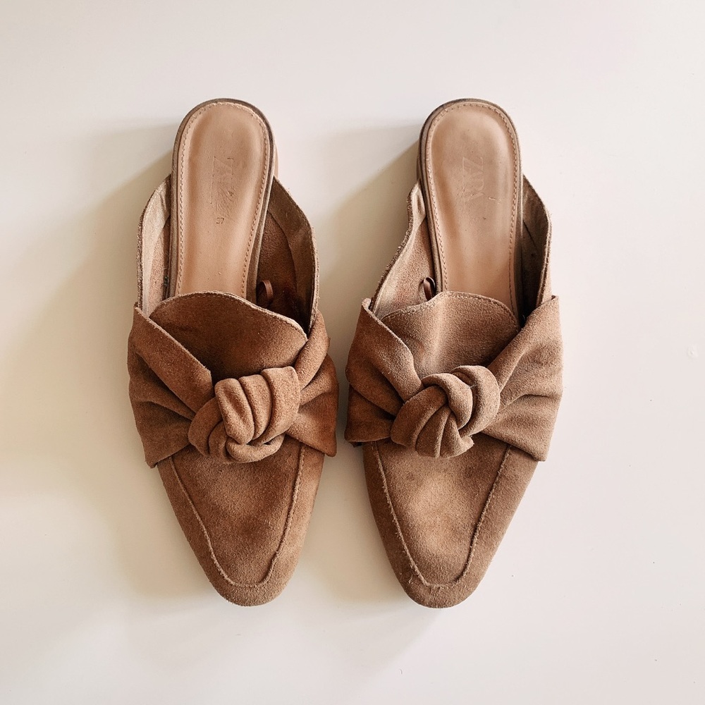 Zara - Knotted Suede Mules, size 7